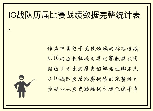 IG战队历届比赛战绩数据完整统计表.