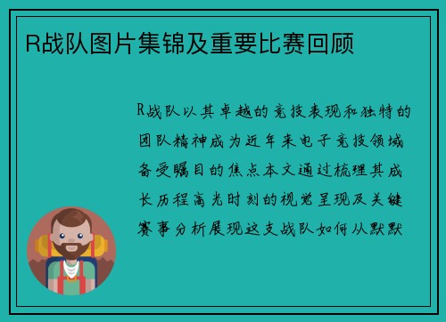 R战队图片集锦及重要比赛回顾