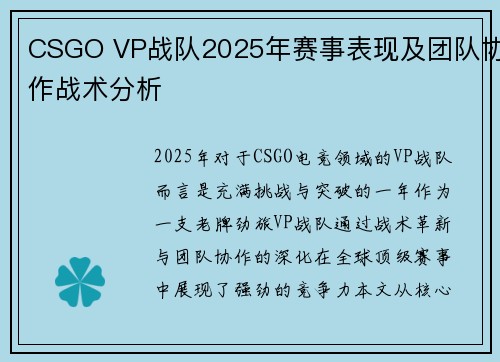 CSGO VP战队2025年赛事表现及团队协作战术分析