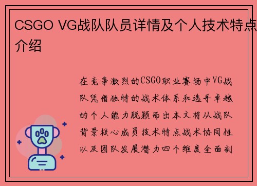 CSGO VG战队队员详情及个人技术特点介绍